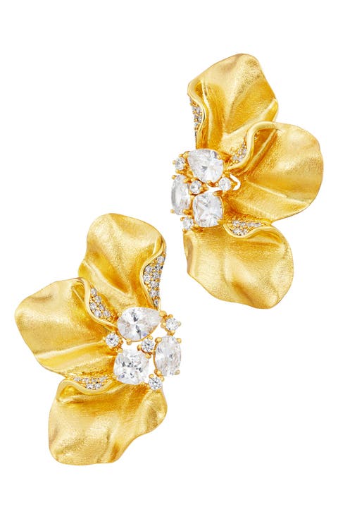 Cubic Zirconia Floral Stud Earrings