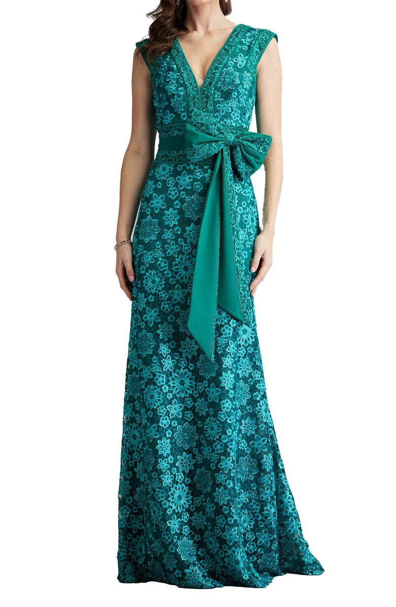 Tadashi Shoji Floral Embroidery Sleeveless Gown, Main, color, 