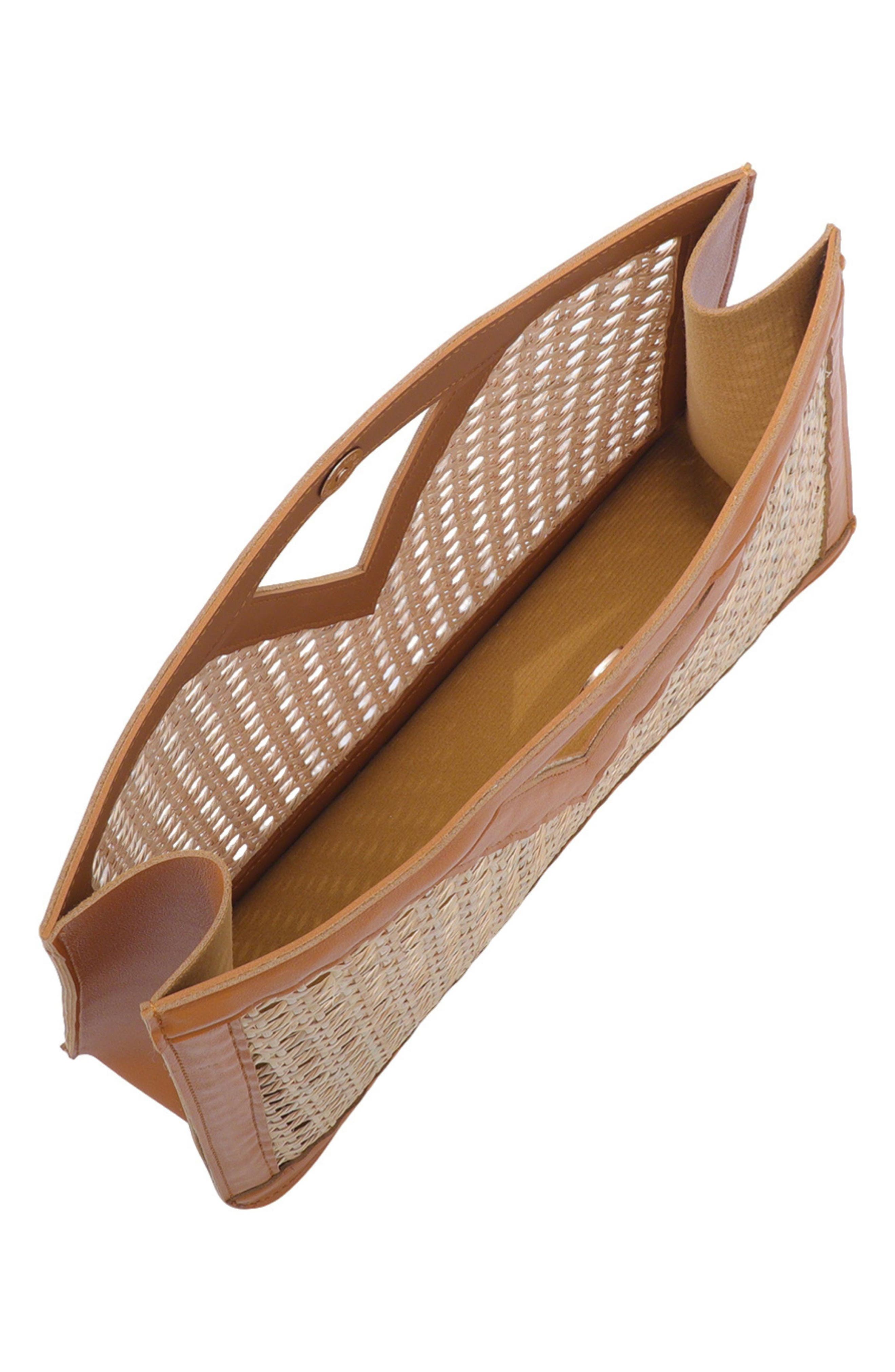 Adornia Rattan Cane Clutch, Alternate, color, Brown