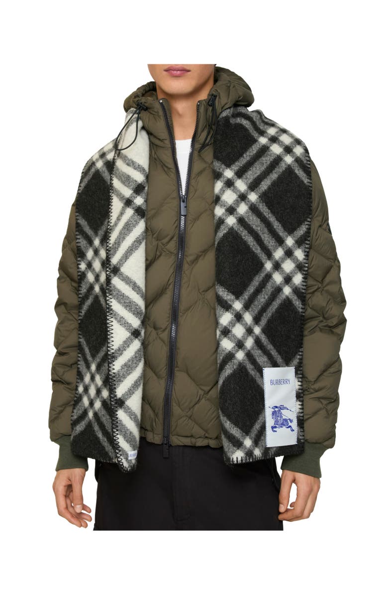 Burberry Check Wool Scarf, Alternate, color, Black