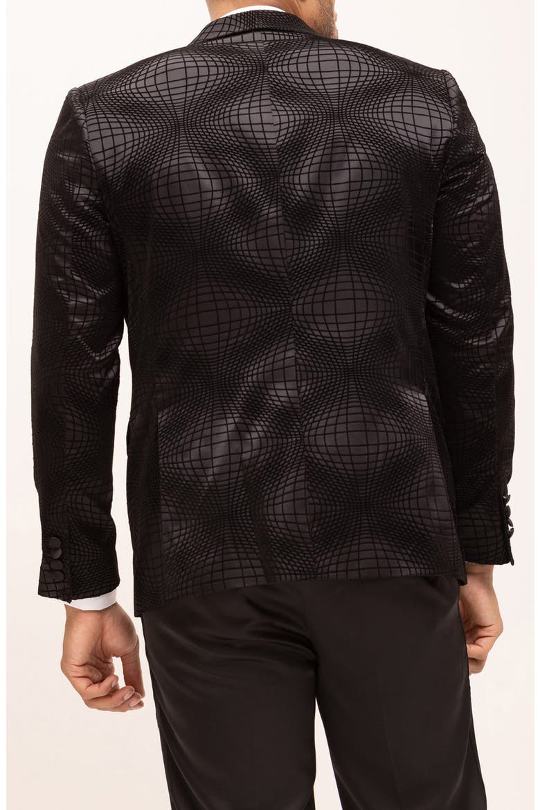 Geometric Flocked Shawl Collar Formal Jacket, Alternate, color, BLACK