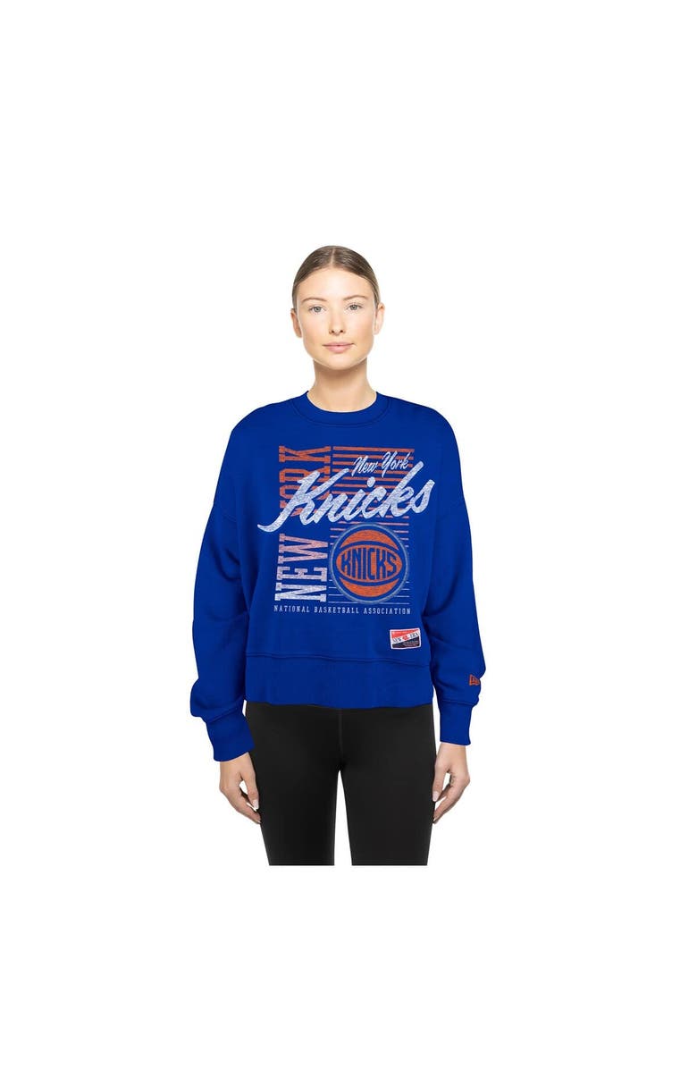 New Era Women's New Era Blue New York Knicks Boxy Throwback Mineral Wash Sweatshirt, Alternate, color, Blue
