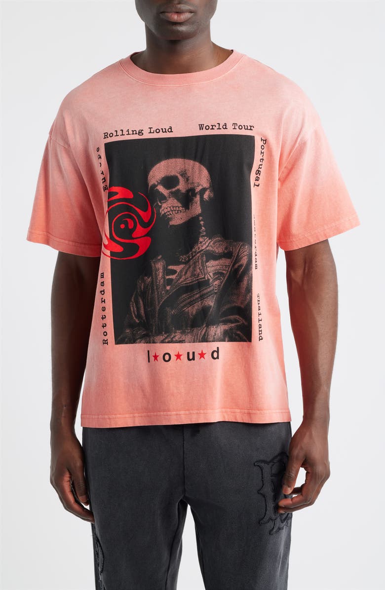 Rolling Loud World Tour Poster Cotton Graphic T-Shirt, Main, color, Washed Red