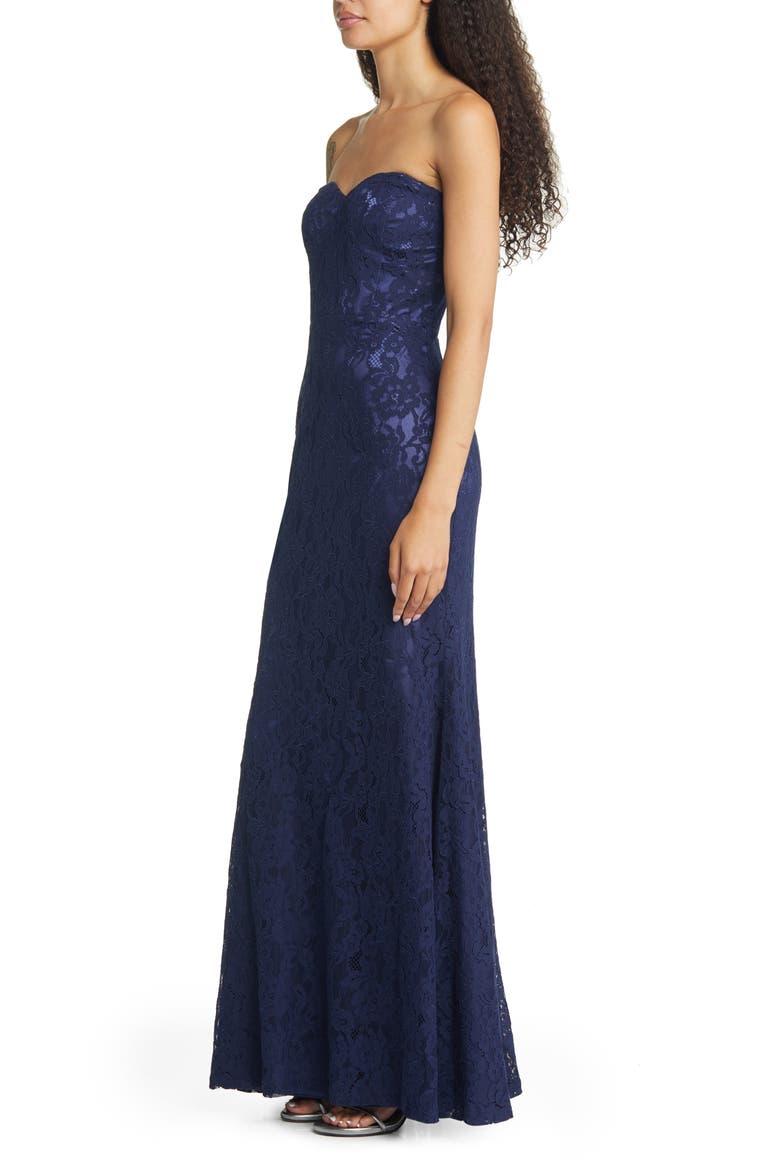 Wow the Crowd Strapless Lace Gown, Alternate, color, NAVY BLUE