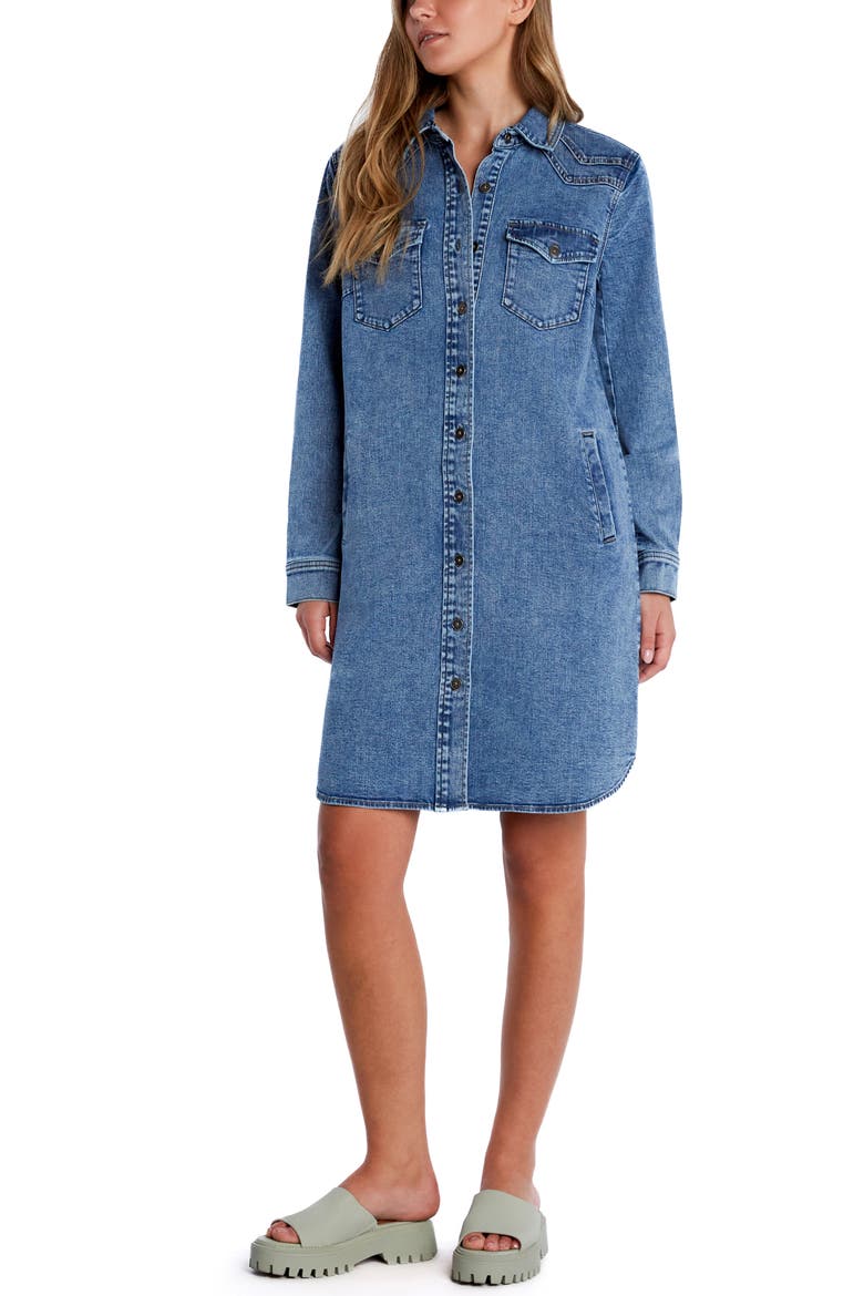 Choice Long Sleeve Denim Shirtdress, Main, color, CLEAR BLUE