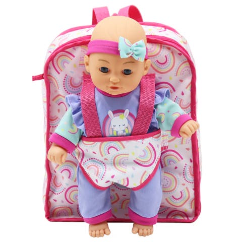 12 Inch Baby Doll Backpack Set Rainbow & Bunny