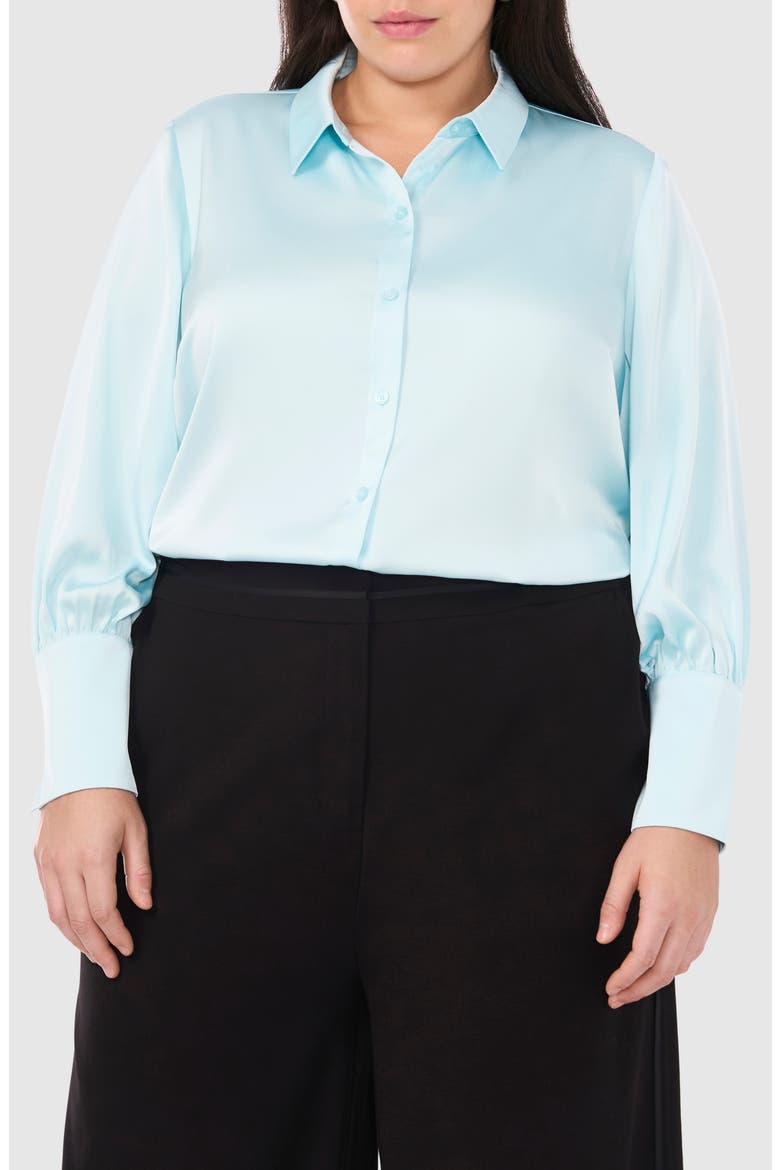 Satin Button-Up Shirt, Main, color, ICED AQUA