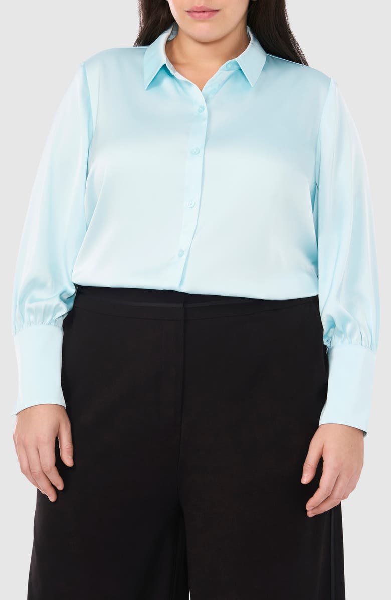 Halogen<sup>®</sup> Satin Button-Up Shirt, Main, color, Iced Aqua