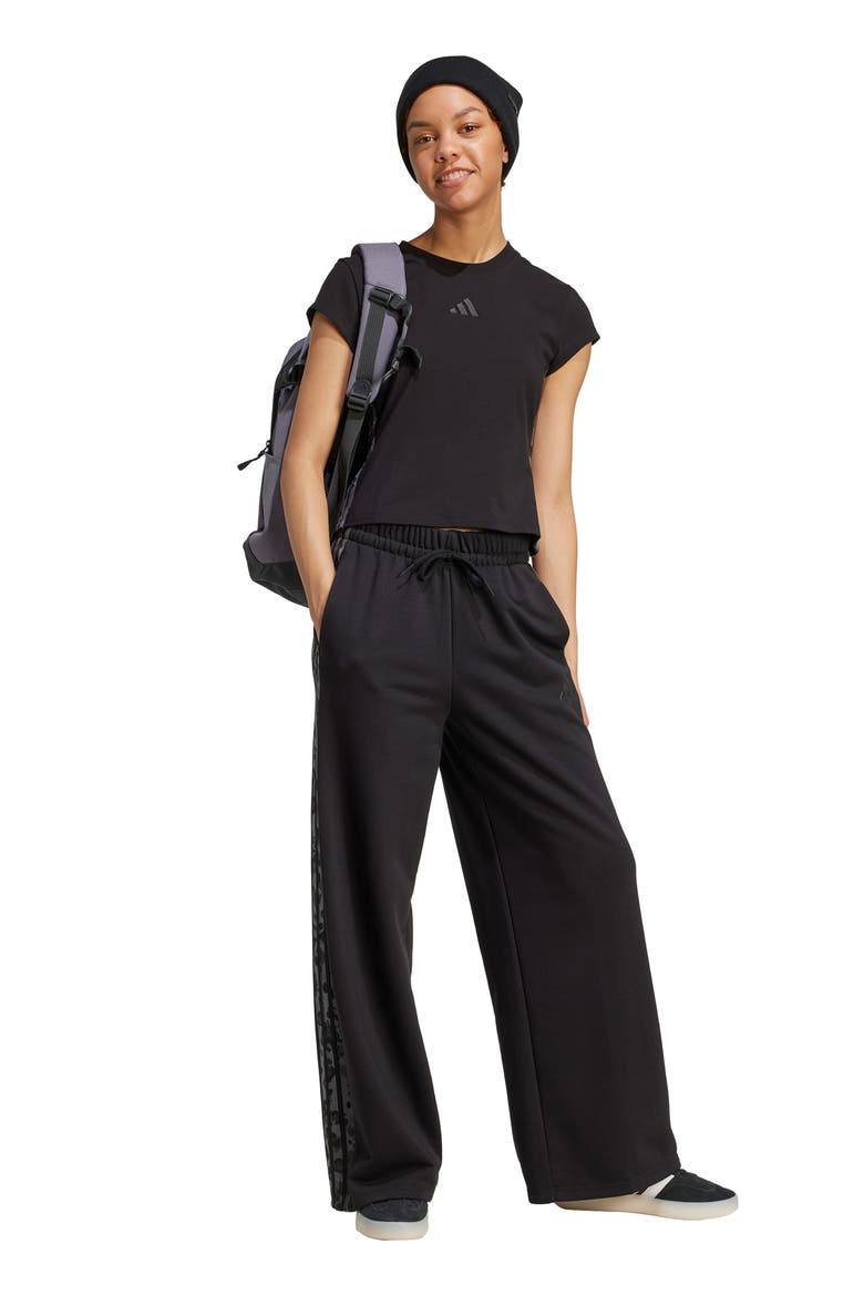 3-Stripes Open Hem Pants, Alternate, color, BLACK/ MULTICOLOR