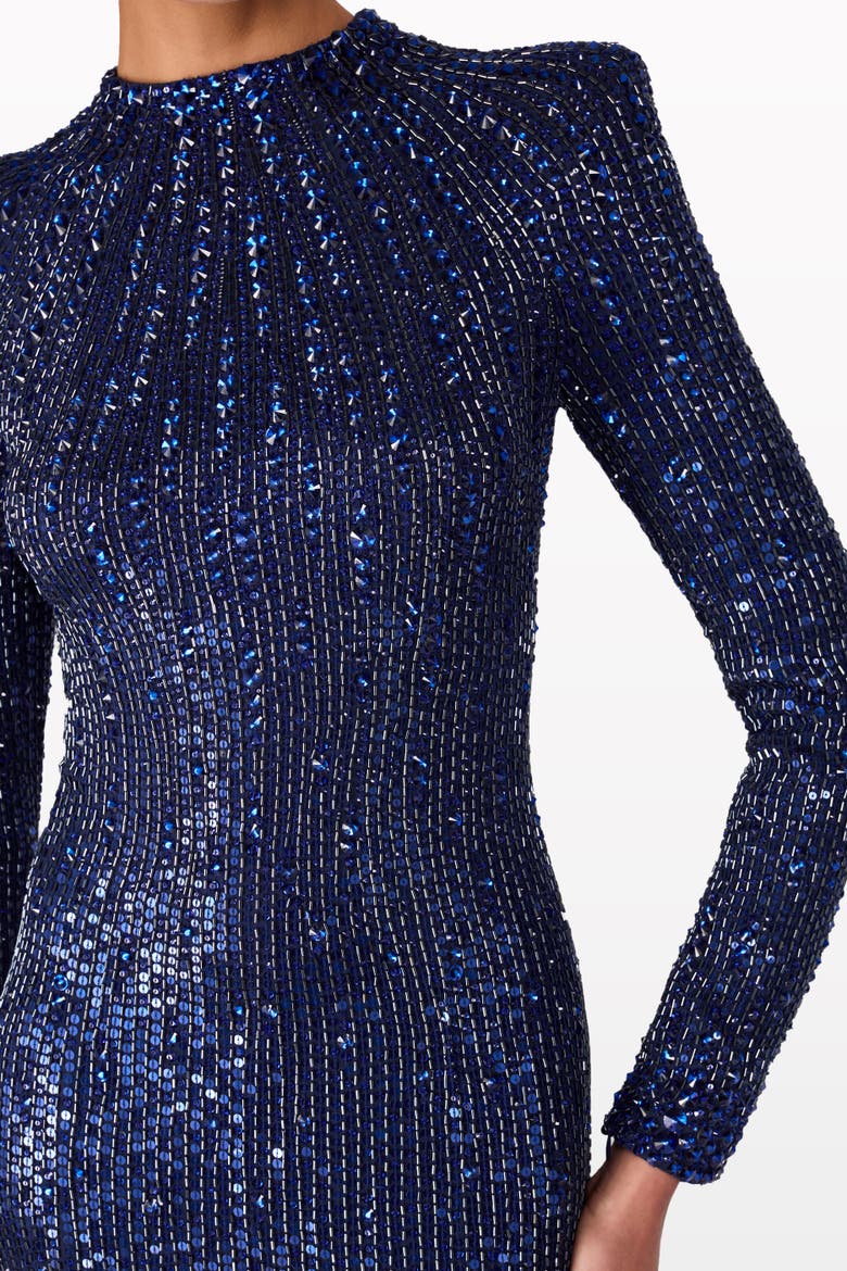 Aurora Sequined Gown, Alternate, color, Light Navy