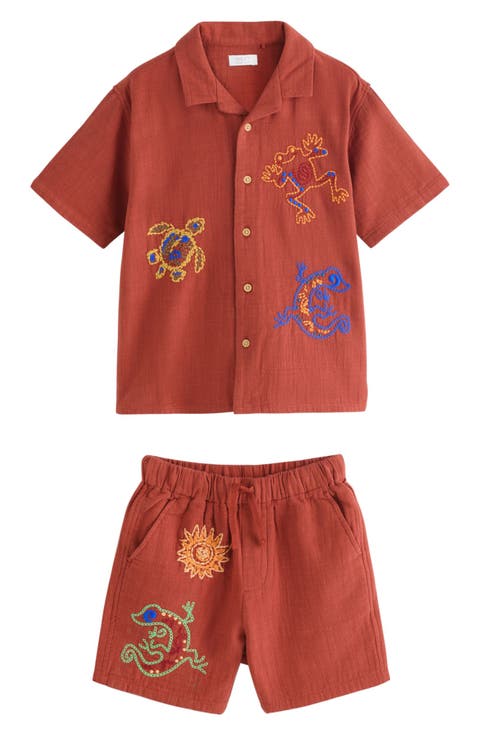 Kids' Embroidered Camp Shirt & Shorts Set