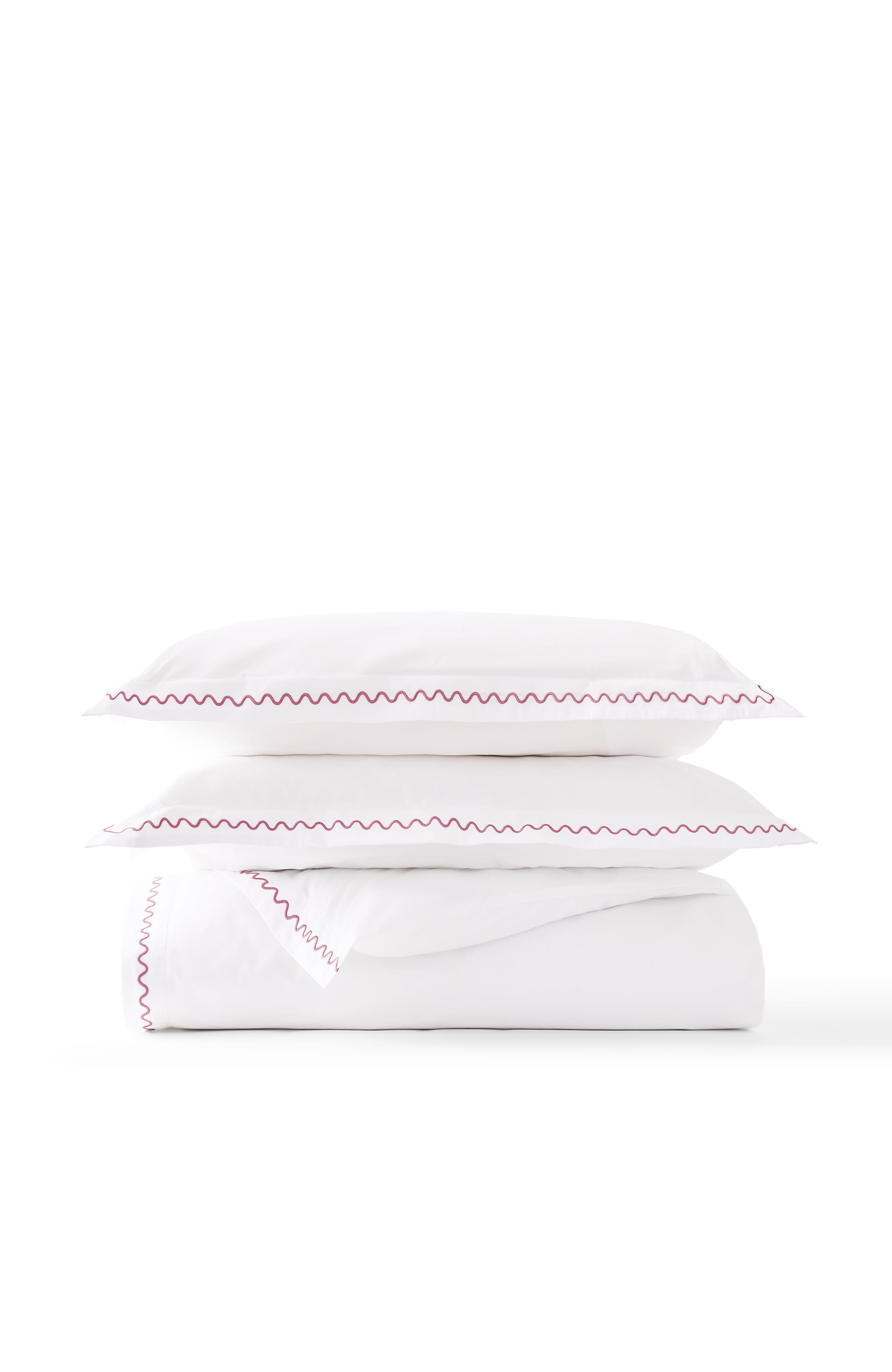 Christy Wave Embroidered Edge Cotton Percale Duvet Cover Sets In Pink