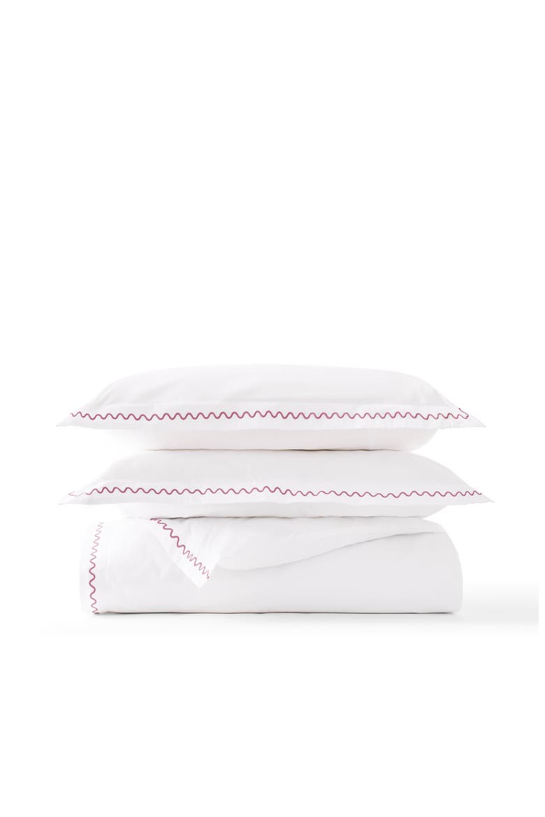 Wave Embroidered Edge Cotton Percale Duvet Cover Sets, Main, color, Rose Pink
