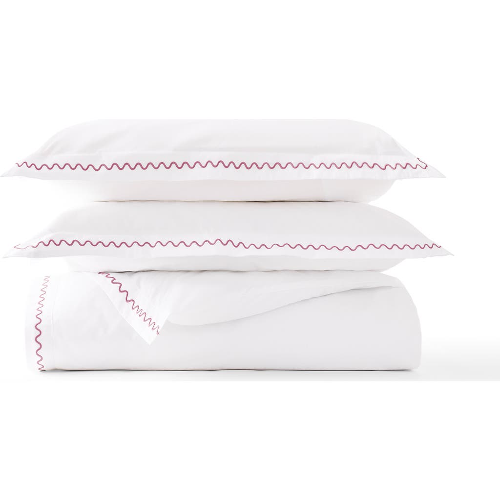 Christy Wave Embroidered Edge Cotton Percale Duvet Cover Sets In Pink