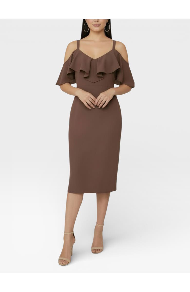 RACHEL Rachel Roy Marcella Off the Shoulder Ruffle Midi Dress, Main, color, Mocha