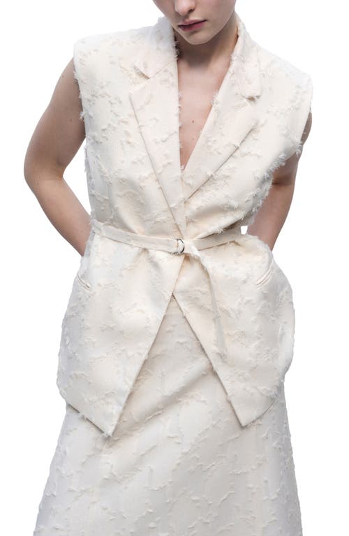 Mango Textured Belted Vest In Off White