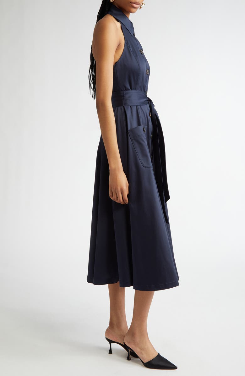 Carolina Herrera Halter Neck Belted Stretch Cotton Sateen Shirtdress, Alternate, color, Midnight