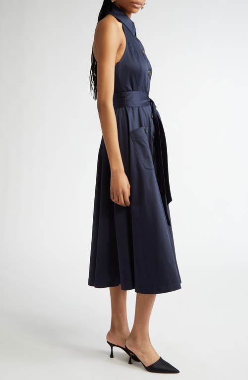 Carolina Herrera Halter Neck Belted Stretch Cotton Sateen Shirtdress In Midnight