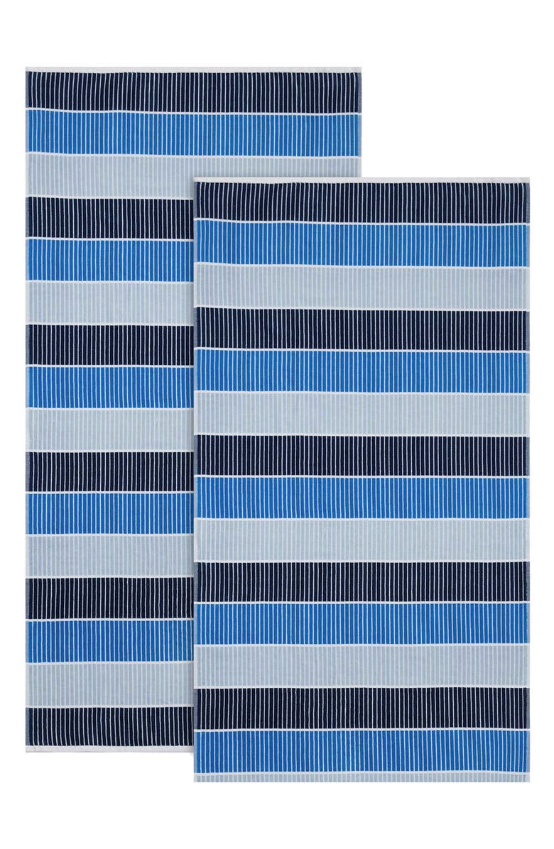 Calvin Klein Blocked Yarn Dye 2-Piece Beach Towel Set, Main, color, Indigo/ Marine Blue/ Blue Bell