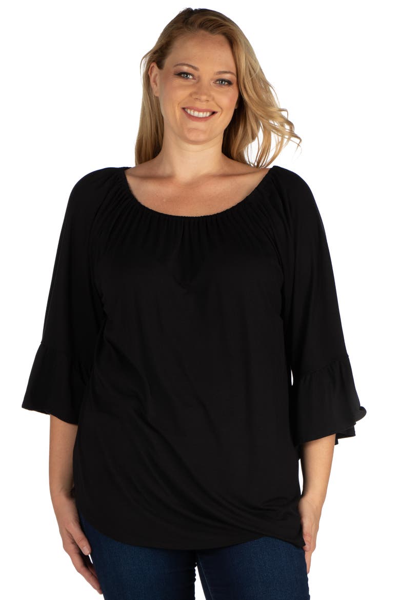 Plus Size Bell Sleeve Loose Fit  Tunic Top, Main, color, Black