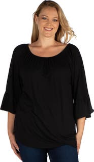 24seven Comfort Apparel Plus Size Bell Sleeve Loose Fit Tunic Top