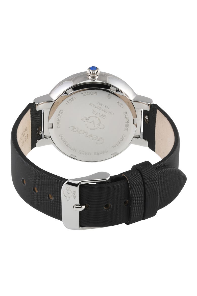 Women's Genoa Diamond Dial Leather Strap Watch, 37mm, Alternate, color, BLACK