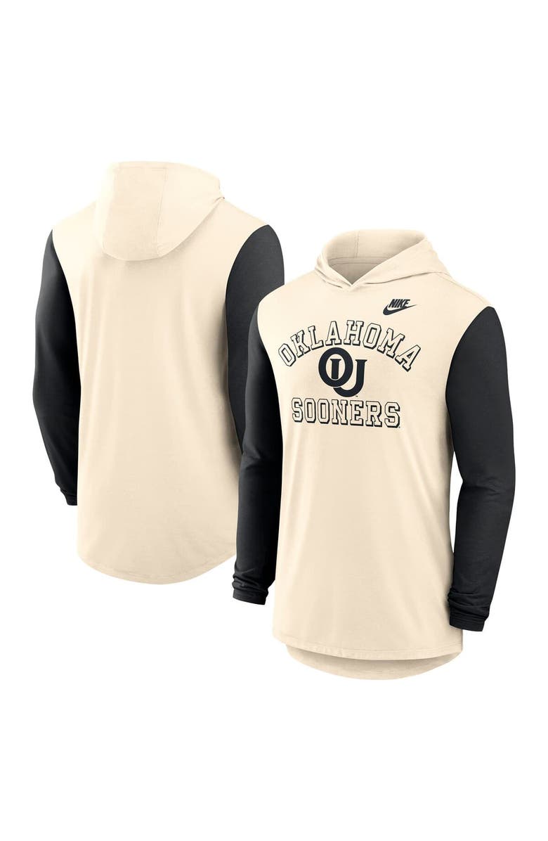 Nike Men's Nike Natural/Black Oklahoma Sooners Legacy Color-Block Tri-Blend Performance Long Sleeve Hoodie T-Shirt, Main, color, 
