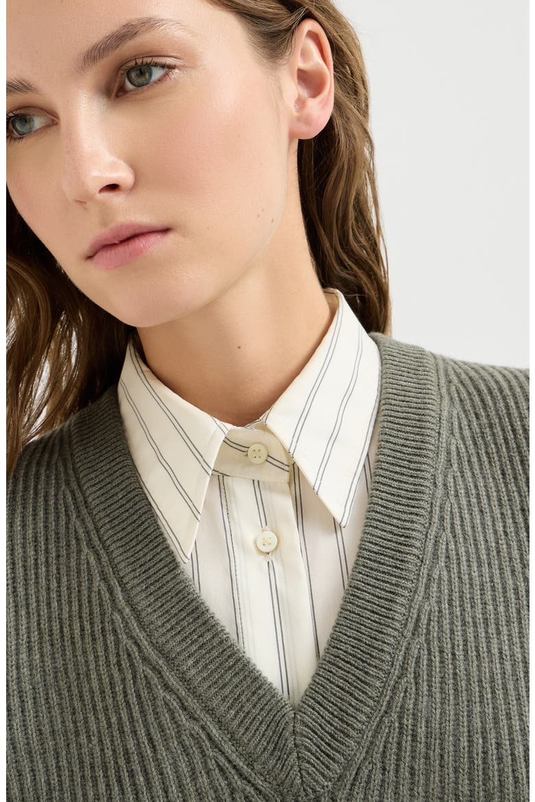 Cashmere rib knit sweater vest, Alternate, color, Origano