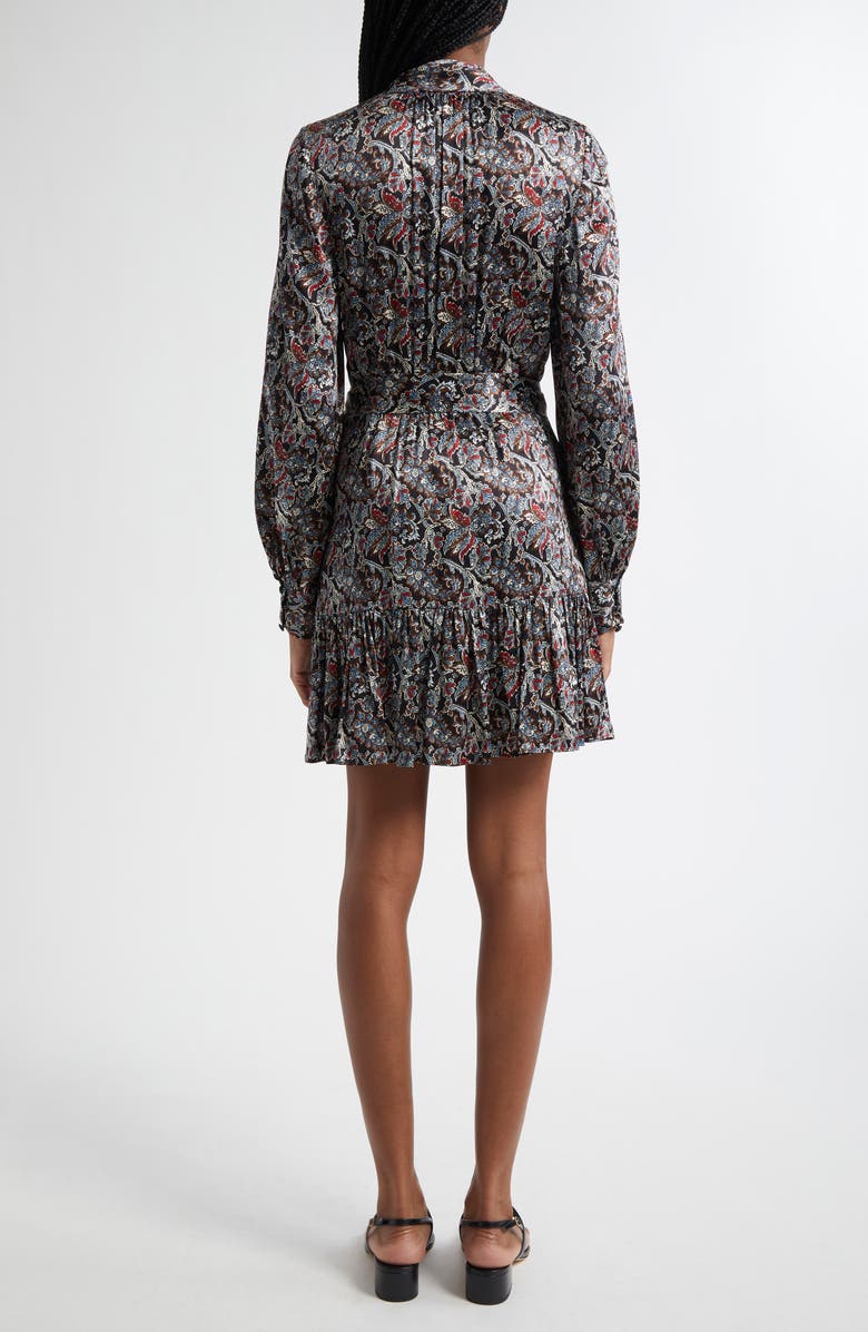 Veronica Beard Zoella Paisley Long Sleeve Silk Blend Minidress, Alternate, color, Black Multi