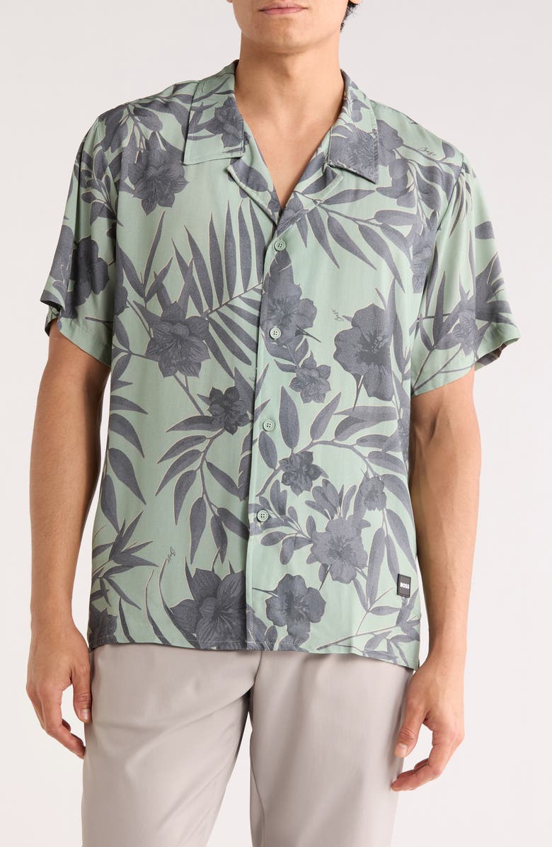 BOSS Floral Cotton Camp Shirt, Main, color, Light/ Pastel Green