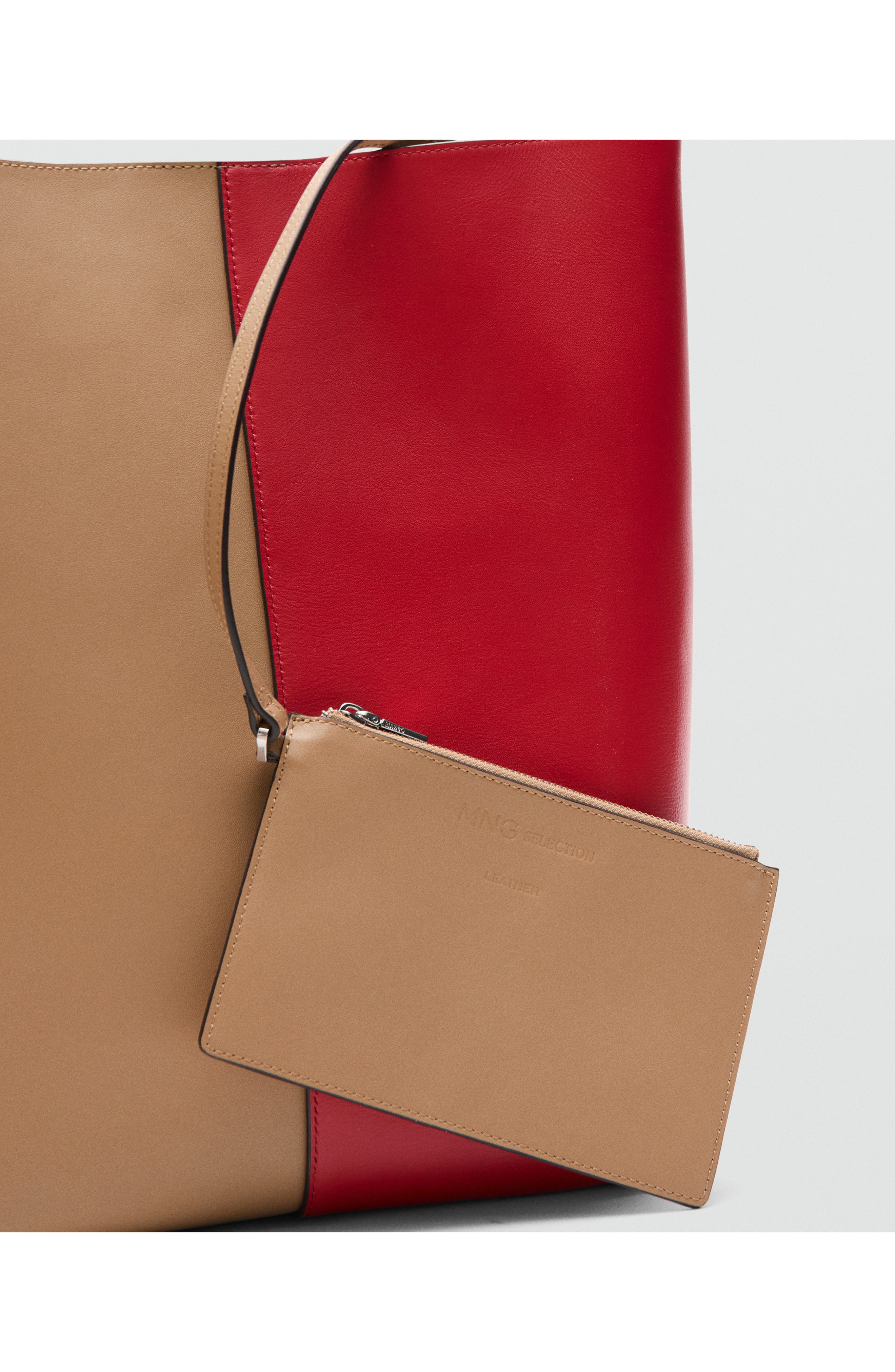 MANGO Two-Tone Leather Shoulder Bag, Alternate, color, Red