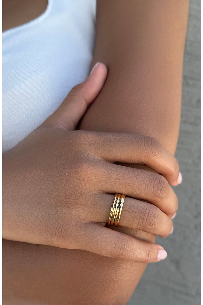 Set of 3 Stackable Band Rings, Alternate, color, GOLD