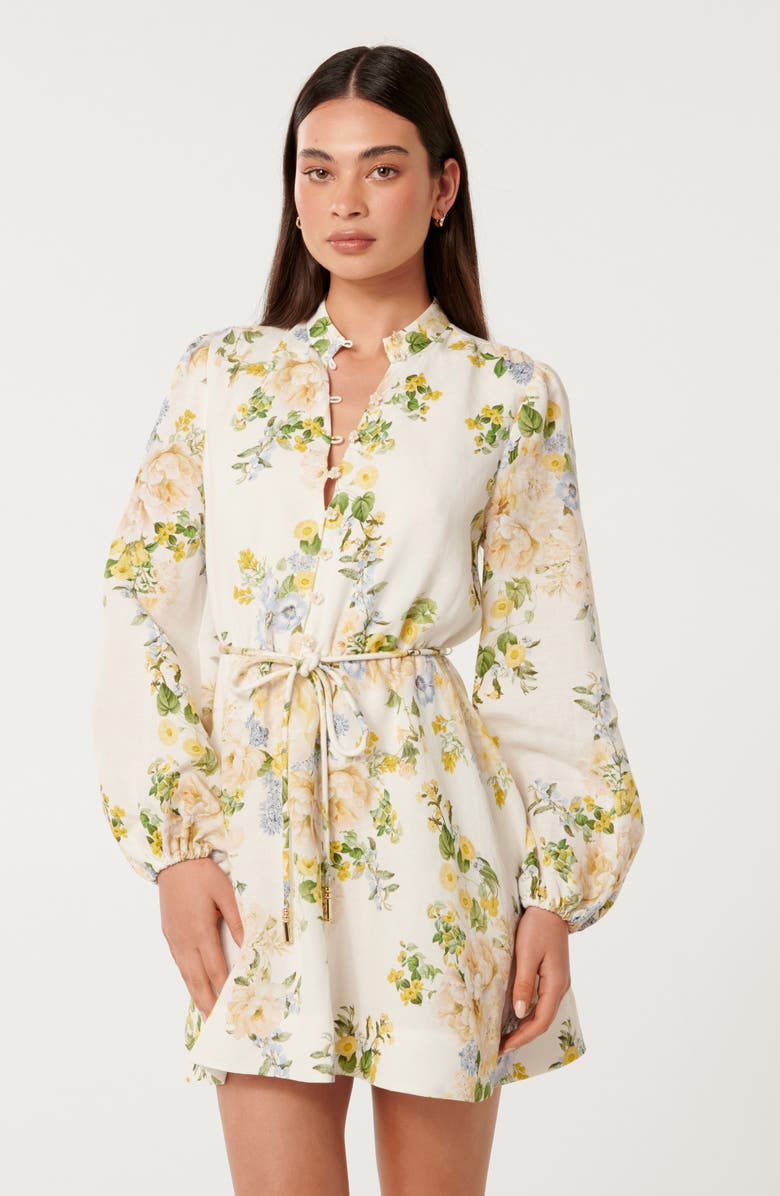 Ever New Annalise Tie Waist Long Sleeve Linen Blend Minidress, Alternate, color, 