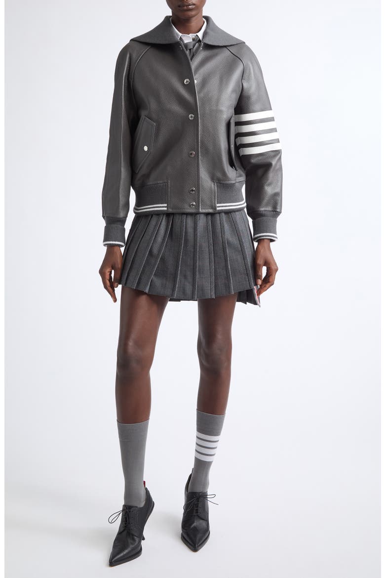 Oversized Raglan Sleeve Leather Blouson Jacket, Alternate, color, DARK GREY