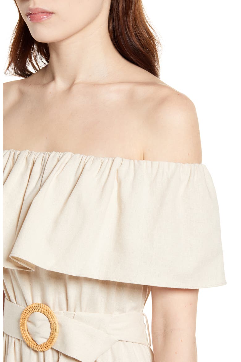 Belted Off the Shoulder Midi Dress, Alternate, color, BEIGE