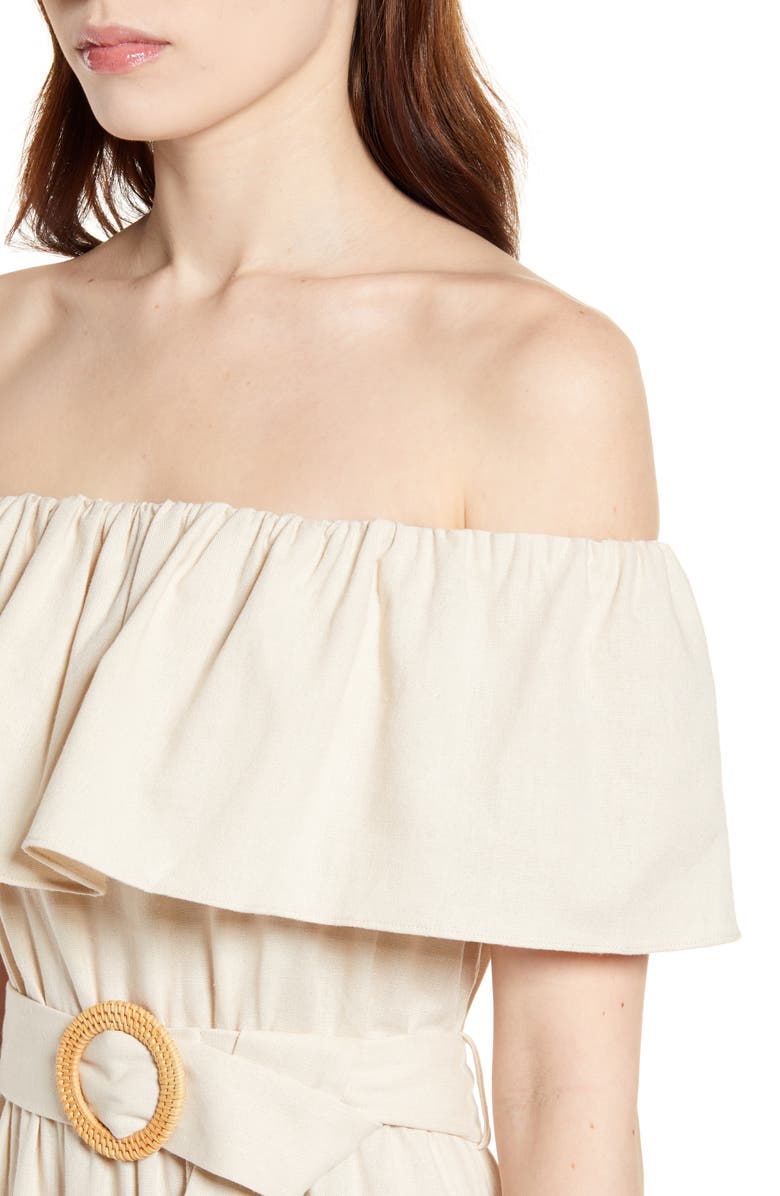 All in Favor Belted Off the Shoulder Midi Dress, Alternate, color,