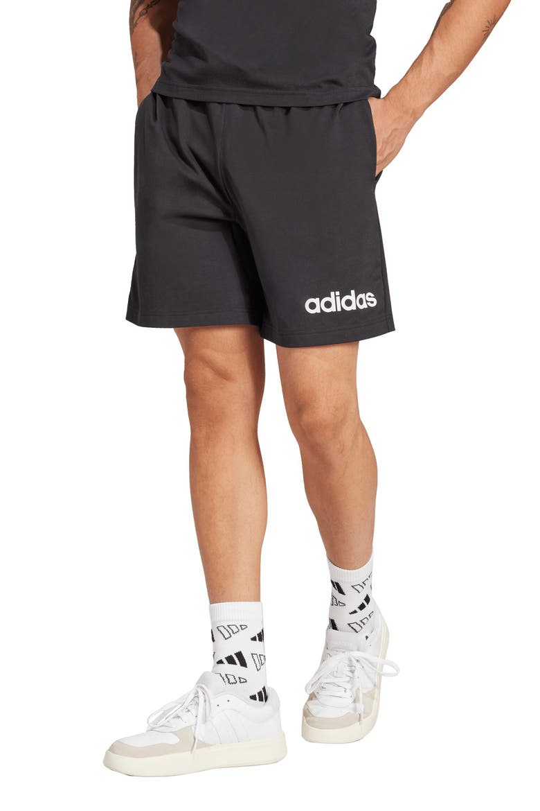 Essentials Linear Single Jersey Shorts, Main, color, BLACK/ WHITE