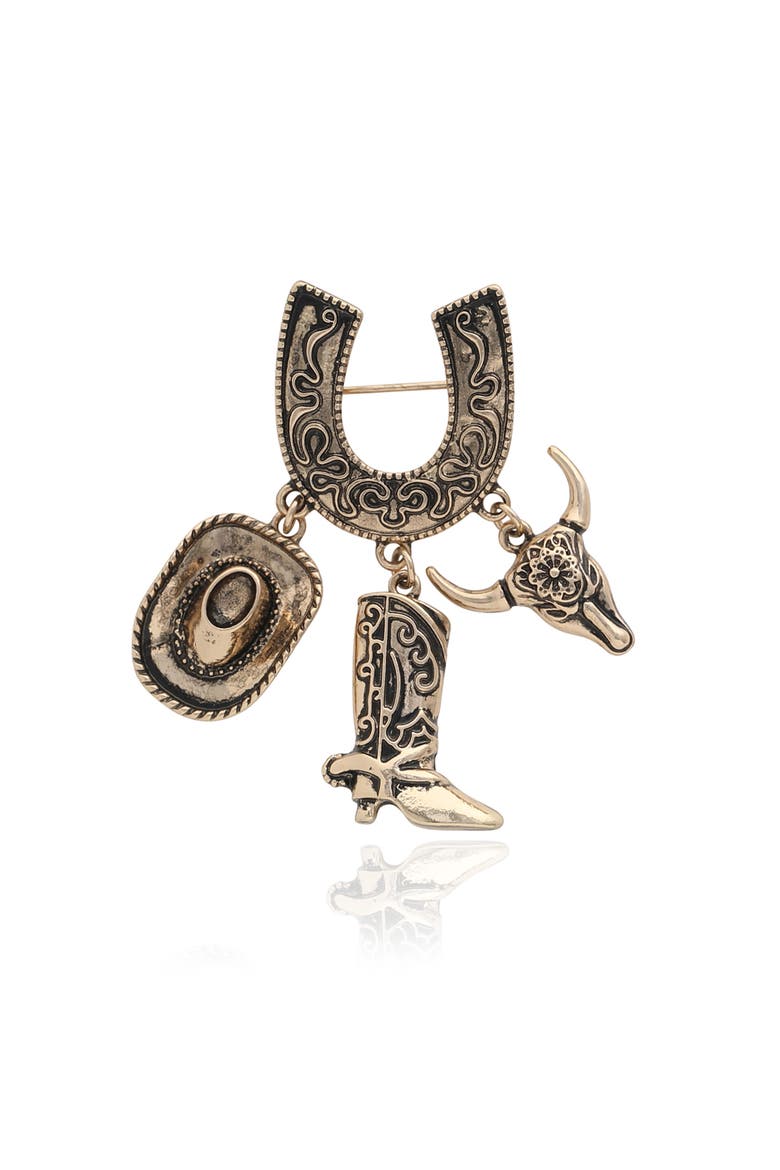 Gold-Tone Rodeo Brooch with Western Charms, Main, color, Gold