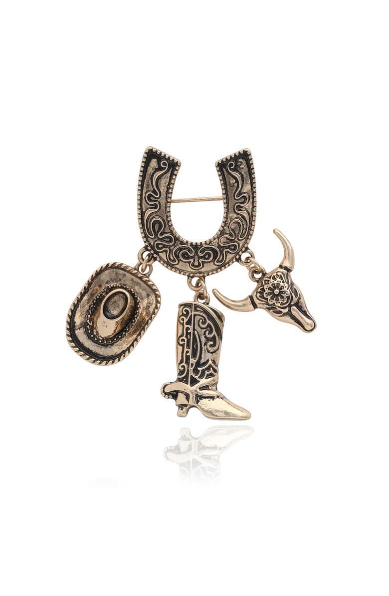 Jessica Simpson Gold-Tone Rodeo Brooch with Western Charms, Main, color, Gold