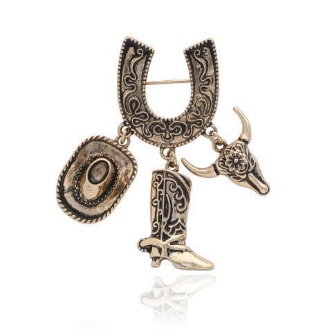 Gold-Tone Rodeo Brooch with Western Charms