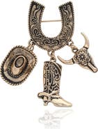 Jessica Simpson Gold-Tone Rodeo Brooch with Western Charms