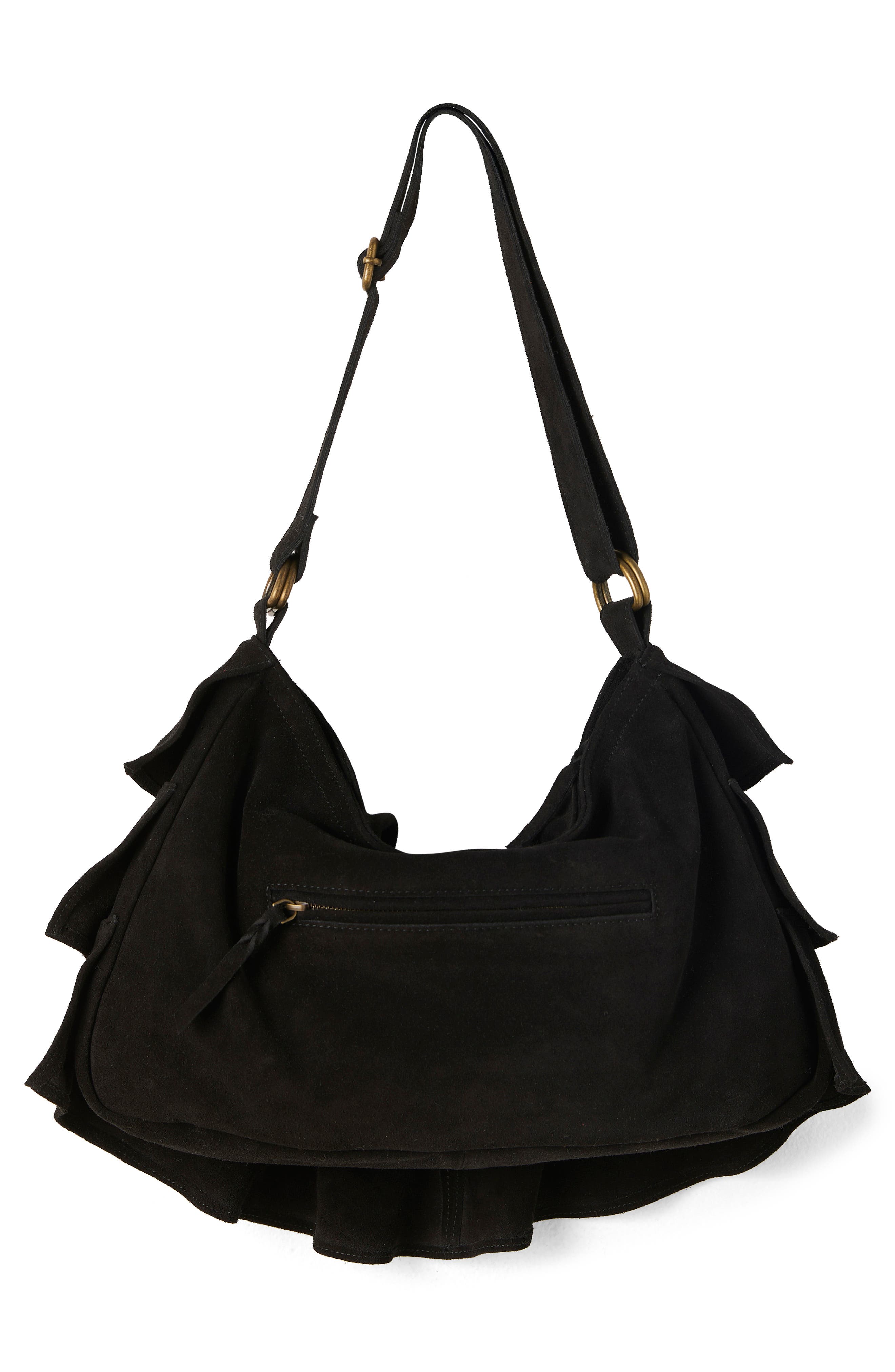 Free People Rae Ruffle Suede Shoulder Bag, Alternate, color, 