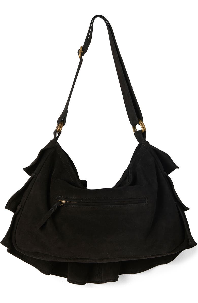 Free People Rae Ruffle Suede Shoulder Bag, Alternate, color,