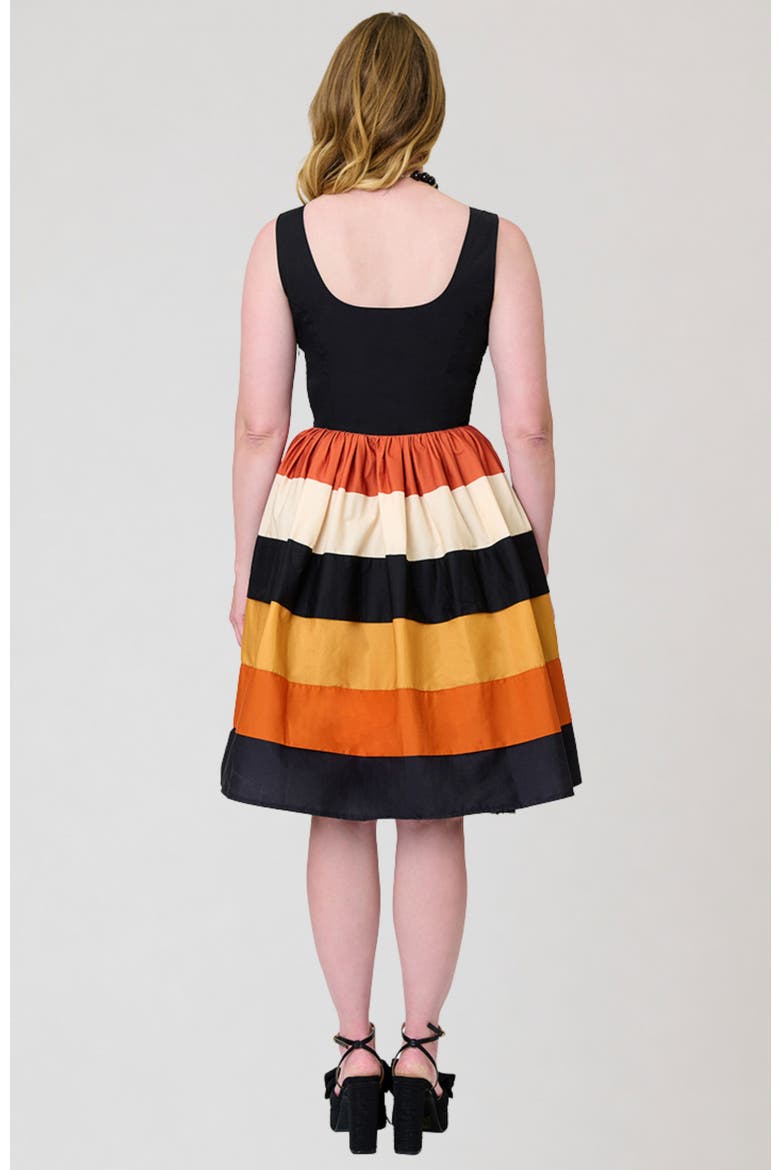 Tiered Cindy Swing Dress, Alternate, color, Black w/ Orange Stripe
