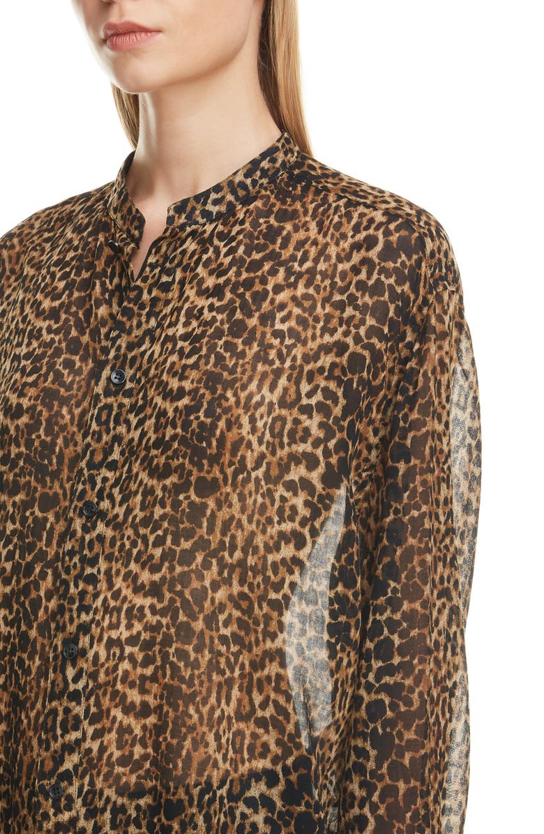 Saint Laurent Leopard Print Wool Tunic, Alternate, color, 