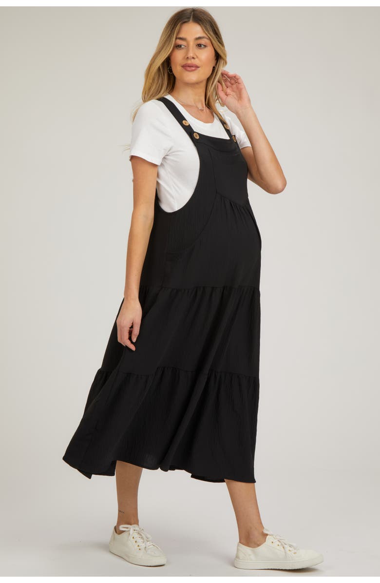 PinkBlush Button Sling Tiered Midi Dress, Alternate, color, Black