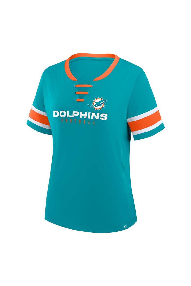 Women's Fanatics Aqua Miami Dolphins Redzone Draw Play Athena Lace-Up T-Shirt, Alternate, color, Aqua