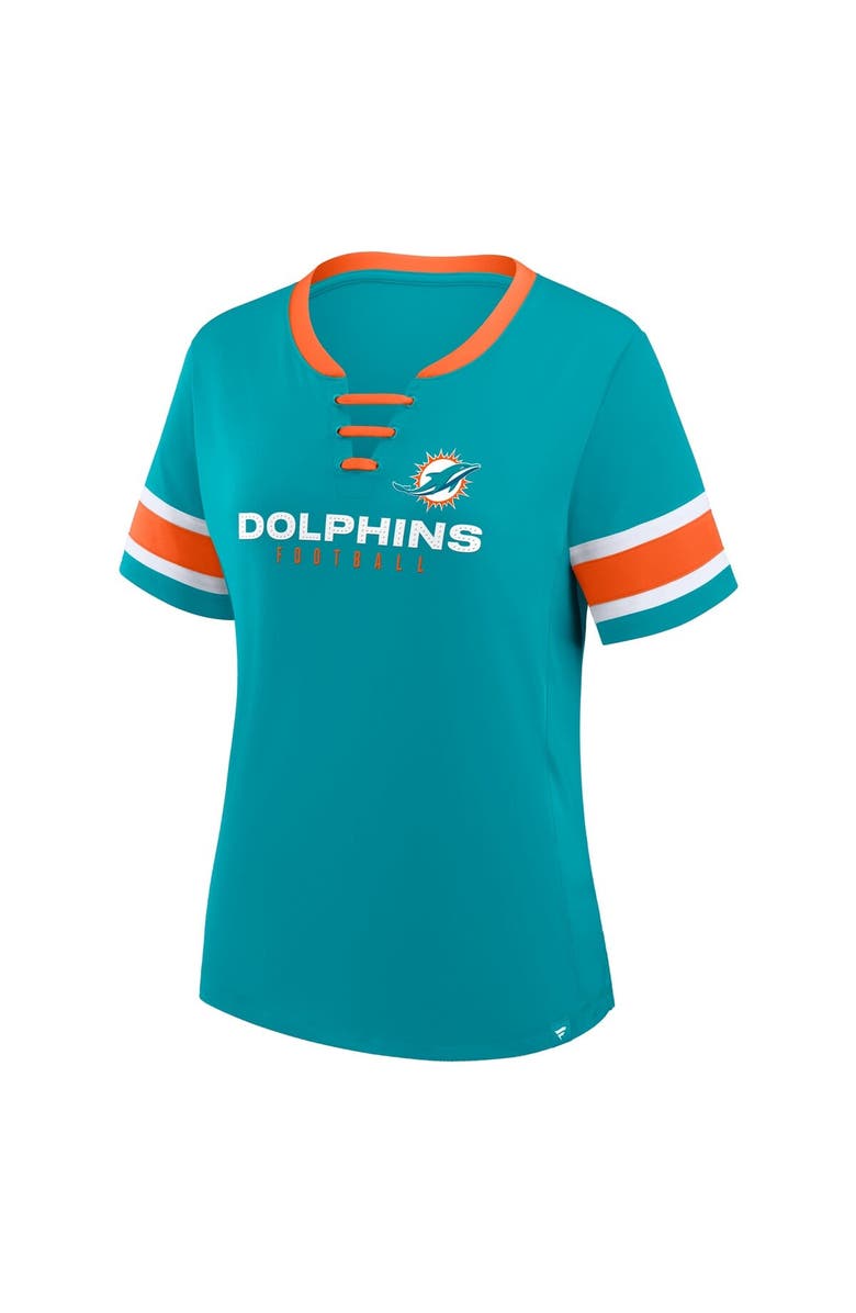 FANATICS Women's Fanatics Aqua Miami Dolphins Redzone Draw Play Athena Lace-Up T-Shirt, Alternate, color, Aqua