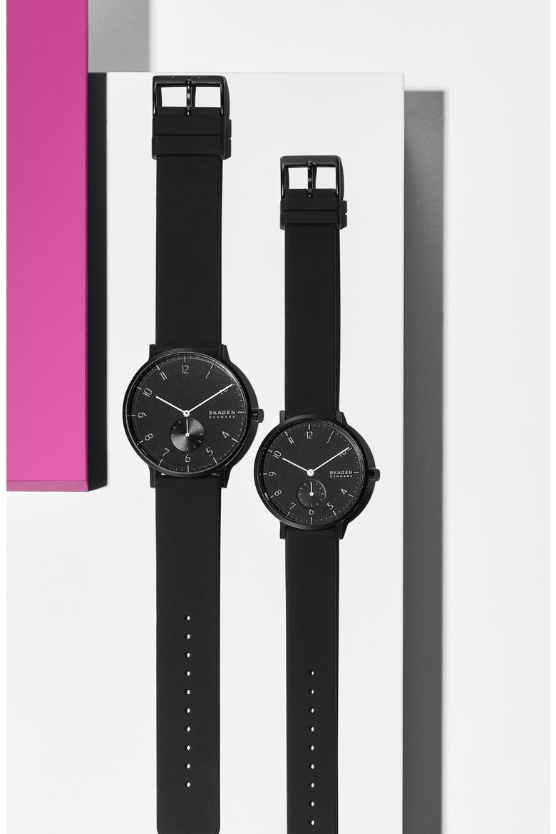 Aaren Kulor Rubber Strap Watch, 41mm, Alternate, color, BLACK