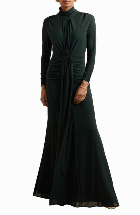Danni Pleated Long Sleeve Mermaid Gown